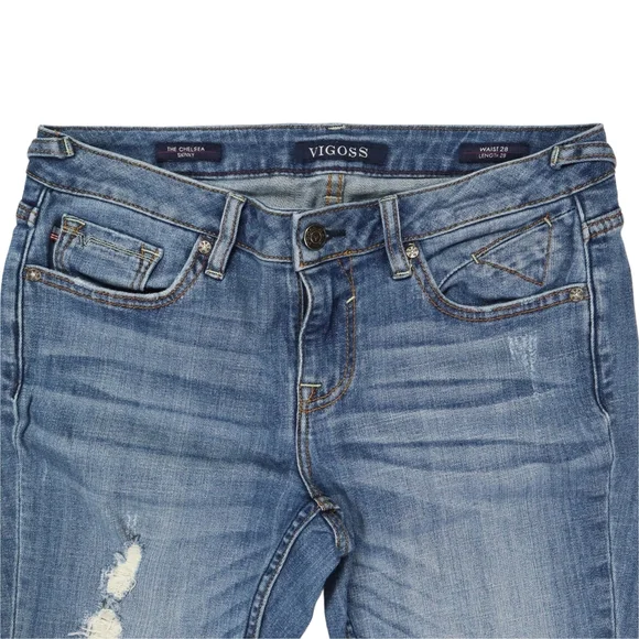 Vigoss Women's The Chelsea Skinny Blue Jeans Distressed Size 28  Blue - Picture 3 of 12